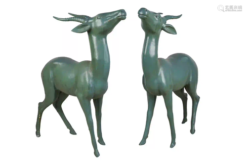 TWO POMPEIAN STYLE METAL DEER