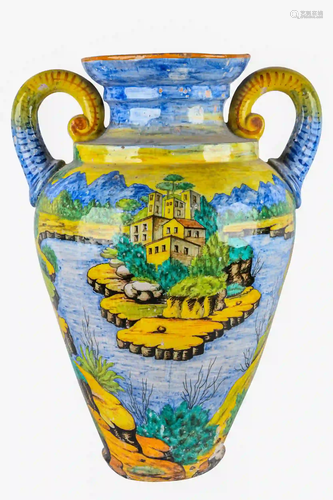 PAINTED MAJOLICA URN