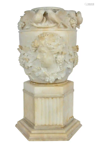 ALABASTER URN ON PEDESTAL