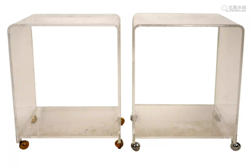 TWO ROLLING LUCITE STANDS