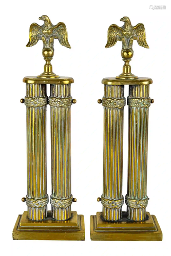 PAIR OF FEDERAL-STYLE BRASS ANDIRONS