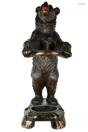 BLACK FOREST CARVED BEAR UMBRELLA STAND