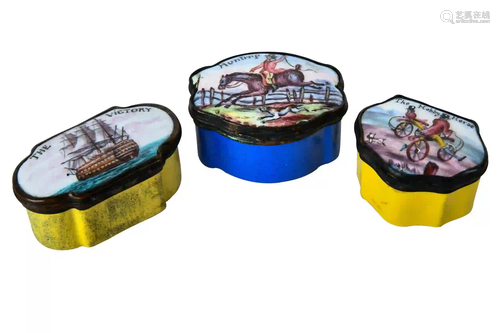 THREE ENAMEL BATTERSEA BOXES