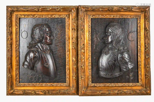 PAIR OF CARVED OAK RELIEF PLAQUES