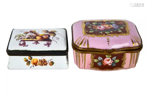 TWO CONTINENTAL ENAMEL TABLE BOXES