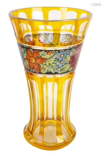 AMBER & CLEAR CASED GLASS VASE