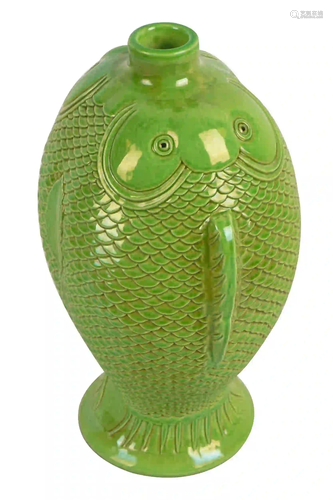 CHINESE GREEN GLAZED 'FISH' FORM CERAMIC VASE