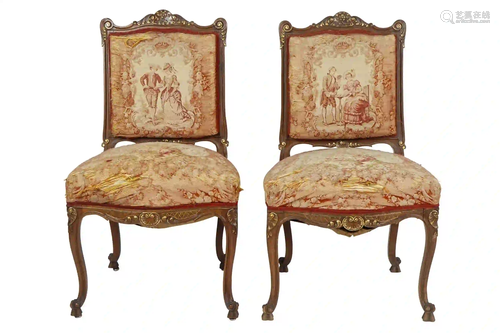 PAIR OF TAPESTRY-COVERED SIDE CHAIRS