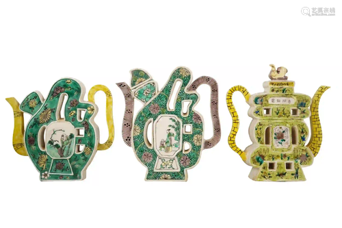 GROUP OF THREE CHINESE PUZZLE TEAPOTS