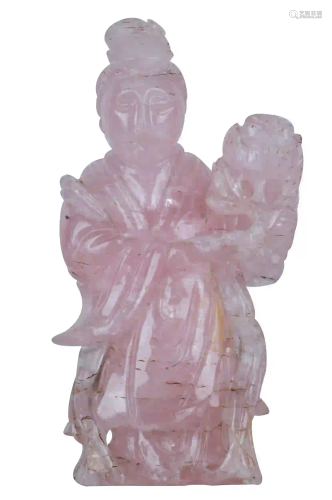 CHINESE CARVED ROSE QUARTZ GUANYIN