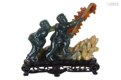 CHINESE CARVED THREE COLOR JADE FIGURAL GROUP