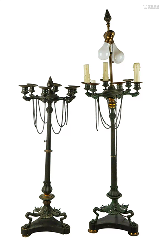 PAIR OF EMPIRE STYLE BRONZE CANDELABRA