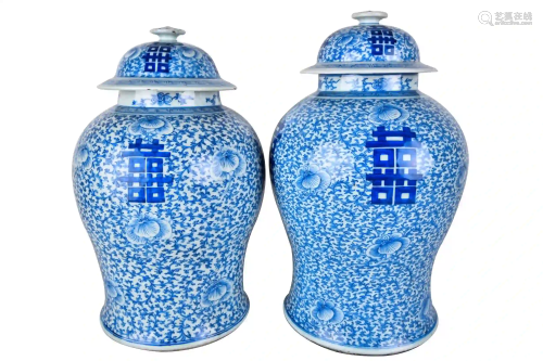 PAIR CHINESE BLUE & WHITE PORCELAIN JARS