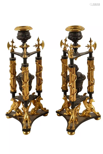 PAIR OF EMPIRE-STYLE PERFUME CANDLESTICKS