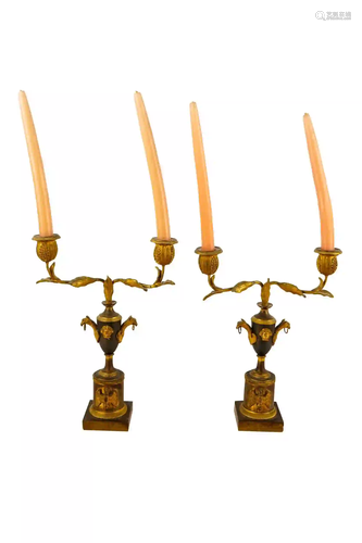 PAIR OF FRENCH EMPIRE STYLE TWO LIGHT CANDELABRA