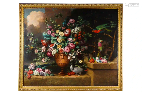 CONTINENTAL SCHOOL: FLORAL STILL LIFE WITH PARROTS