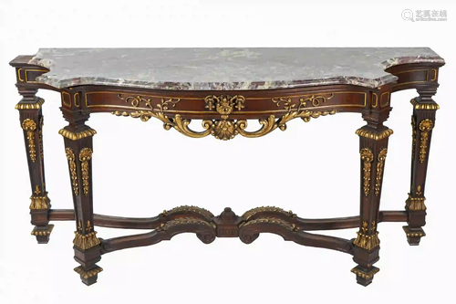 LOUIS XVI STYLE GILTWOOD & STAINED OAK CONSOLE TABLE