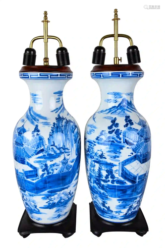 PAIR OF CHINESE BLUE & WHITE PORCELAIN VASES