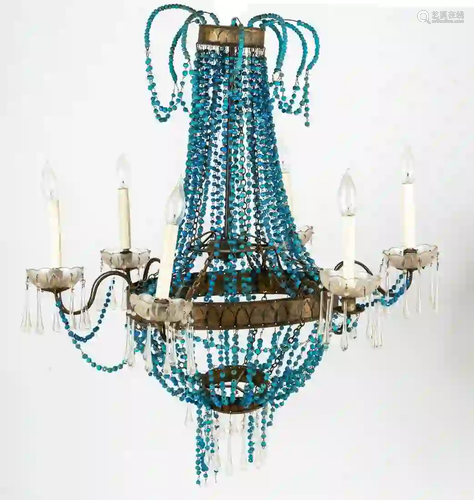 TOLE & BEADED SIX-LIGHT CHANDELIER