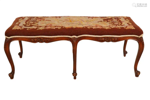 LOUIS XV-STYLE CARVED NEEDLEWORK-COVERED BENCH