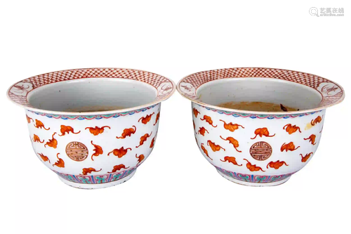 PAIR OF CHINESE CERAMIC PLANTER POTS