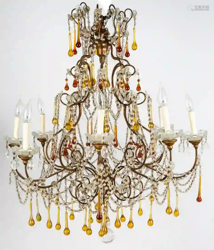 CONTINENTAL METAL & BEADED EIGHT-LIGHT CHANDELIER