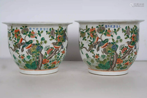 PAIR OF CHINESE FAMILLE VERTE PLANTERS