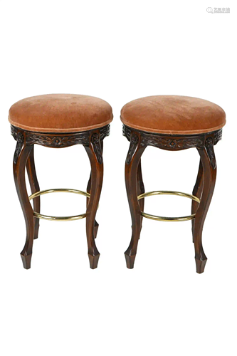 PAIR OF PROVINCIAL STYLE OAK BAR STOOLS