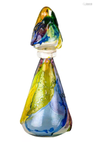 MID-CENTURY MODERN COLORED GLASS DECANTER