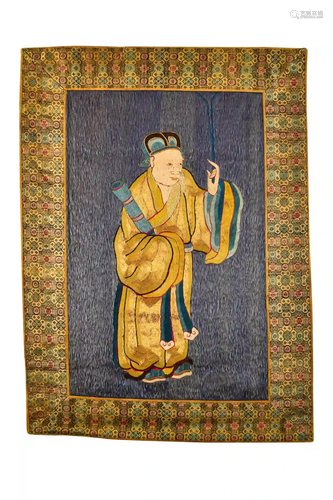 CHINESE SILK EMBROIDERED SCHOLAR HANGING