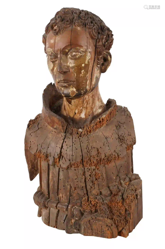 CONTINENTAL CARVED WOOD SANTO BUST