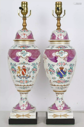 PAIR OF PORCELAIN COVERED URNS
