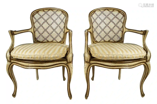 PAIR OF ITALIAN PAINTED & GILT FAUTEUILS