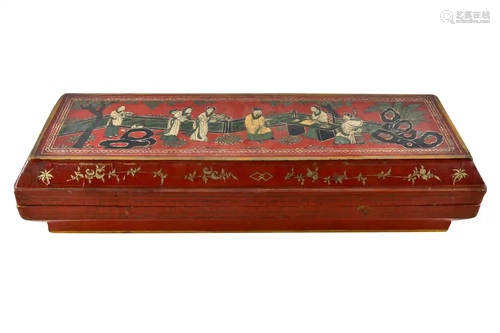 CHINESE LACQUERED WOOD SCROLL BOX