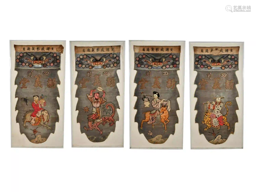 FOUR CHINESE THREADWORK PANELS