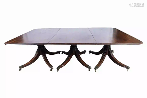 GEORGIAN STYLE MAHOGANY TRIPLE PEDESTAL TABLE