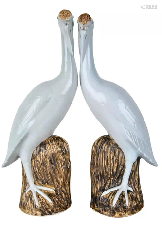 PAIR OF CHINESE PORCELAIN FIGURES OF CRANES