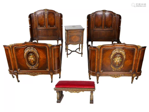 SUITE OF LOUIS XVI STYLE GILT & POLYCHROME DECORATED