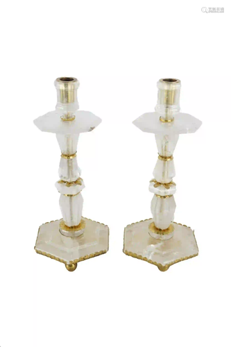 PAIR OF ROCK CRYSTAL CANDLESTICKS