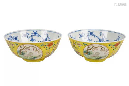 PAIR OF CHINESE YELLOW GROUND PORCELAIN BOWLS