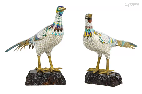 PAIR OF CLOISONNE ENAMELED PHEASANTS