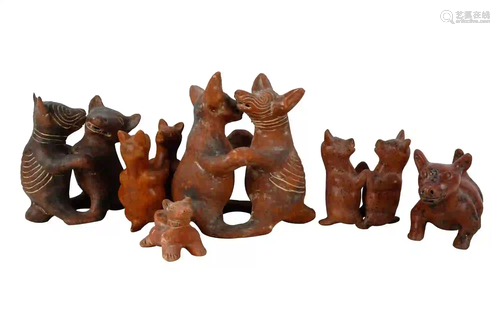 COLLECTION OF SIX PRE-COLOMBIAN STYLE POTTERY FIGURES