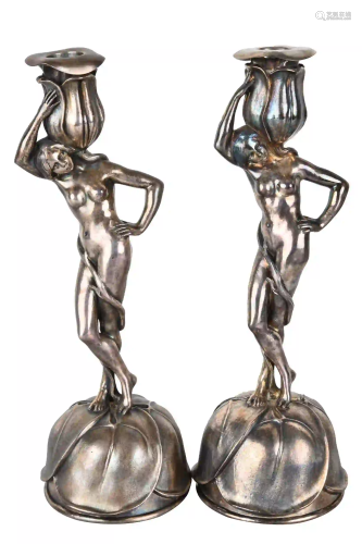 TWO CHRISTOFLE STERLING FIGURAL CANDLESTICKS