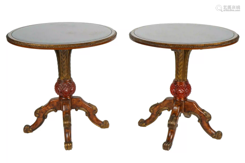 PAIR BAROQUE-STYLE GLASS & GILTWOOD OCCASIONAL TABLES