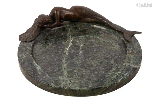 BRONZE & MARBLE FIGURAL TRAY