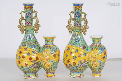 PAIR OF CHINESE PORCELAIN DOUBLE VASES