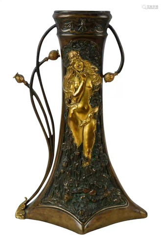 CHARLES KORSCHANN: GILT & PATINATED BRONZE VASE