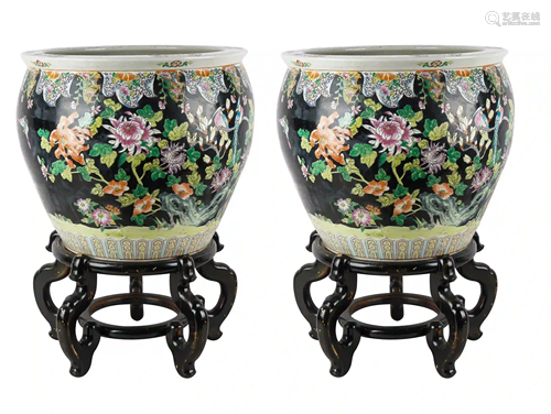 PAIR OF CHINESE PORCELAIN FISHBOWL PLANTERS