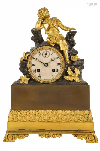 FRENCH GILT & PATINATED BRONZE MANTEL CLOCK