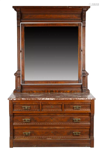 EASTLAKE MIRROR-BACK MARBLE-TOP DRESSER